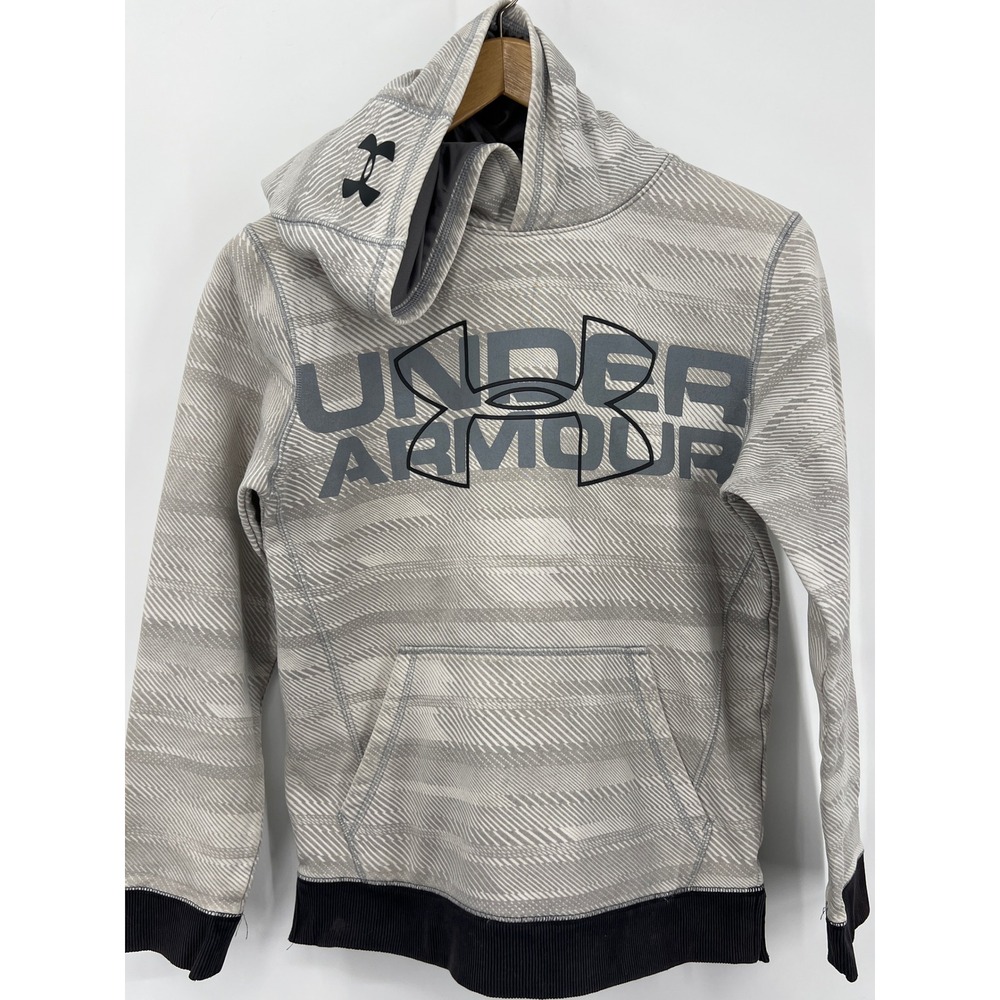 Under Armour Kids Large Gray Sweatshirt Hoodie Logo Kangaroo Pocket Geometric‎